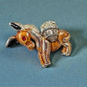 Vintage Donkey Brooch W Rhinestone Accents